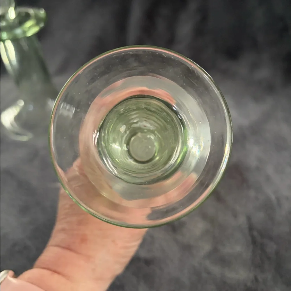 Pottery Barn Savoy taper candle Sticks holders green glass, Set of 2.